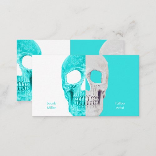 Gothic Half Skulls Pastel Green White Tattoo Shop Business Card