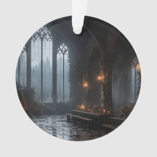 Gothic Hall Stained Windows Candles Ornament