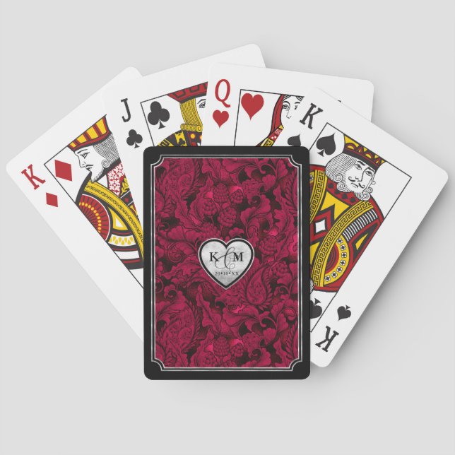 Gothic Hallowedding Heart Paisley Burgundy ID866  Poker Cards (Back)