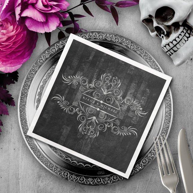 Gothic Hallowedding Scrollwork ID866 Paper Dinner Napkins (Creator Uploaded)