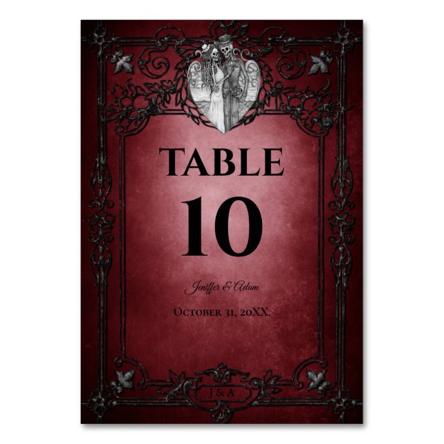 Gothic Halloween Alternative Wedding Table Number (Front)