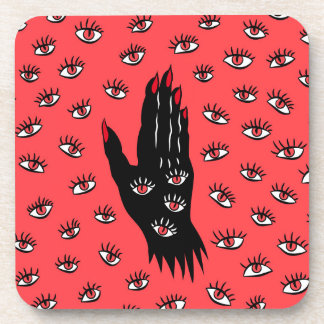 Gothic Halloween Art – Black Hand Spooky Eyes Beverage Coaster