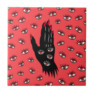 Gothic Halloween Art – Black Hand Spooky Eyes Ceramic Tile