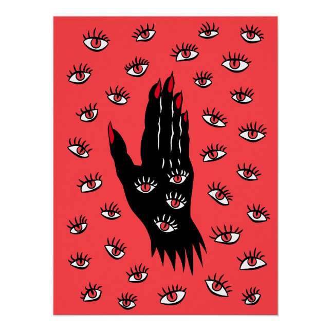 Gothic Halloween Art – Black Hand Spooky Eyes Poster (Front)
