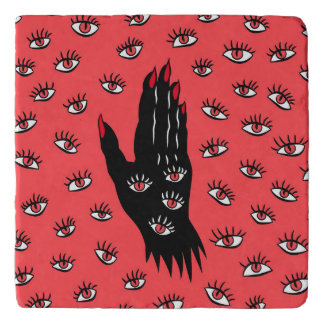 Gothic Halloween Art – Black Hand Spooky Eyes Trivet