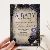 Gothic Halloween Baby is Brewing Baby Shower Invitation