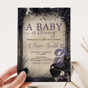 Gothic Halloween Baby is Brewing Baby Shower Invitation