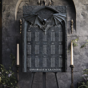 Gothic Halloween Bat & Arch Wedding Seating Chart Foam Board