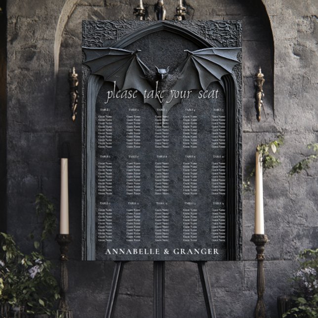 Gothic Halloween Bat & Arch Wedding Seating Chart Foam Board (Gothic Halloween Bat & Arch Wedding Seating Chart)