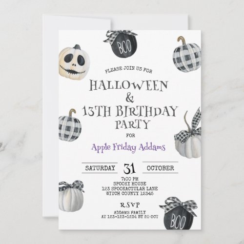 Gothic Halloween Black 13th Birthday Party Invitation