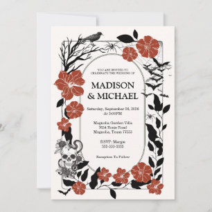 Gothic Halloween Black And Burgundy Wedding Invitation