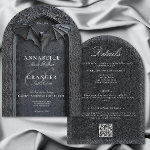 Gothic Halloween Black Bat Arch Two Sided Wedding Invitation
