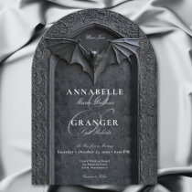 Gothic Halloween Black Bat & Arch Wedding Invitation