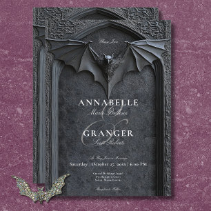 Gothic Halloween Black Bat & Arch Wedding Invitation