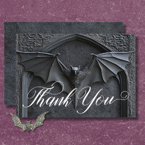 Gothic Halloween Black Bat & Arch Wedding Thank You Card