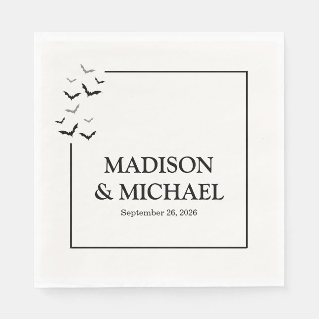 Gothic Halloween Black Bat Wedding Napkins (Front)