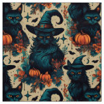 Gothic halloween black cat witch pattern fabric