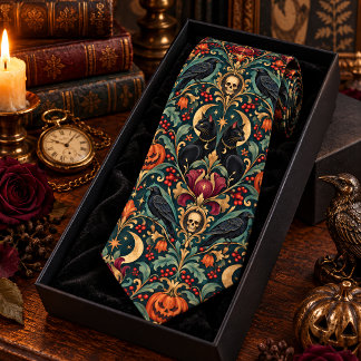 Gothic Halloween Black Cats Ravens Victorian Neck Tie
