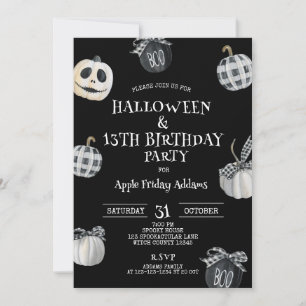 Gothic Halloween, Black Pumpkins Birthday Party Invitation