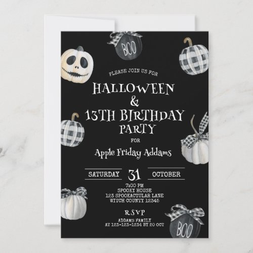 Gothic Halloween Black Pumpkins Birthday Party Invitation
