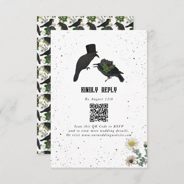 Gothic Halloween Black Roses Crows Wedding Enclosure Card (Front/Back)