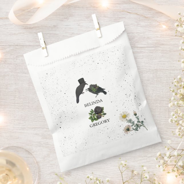 Gothic Halloween Black Roses Crows Wedding Favor Bag (Clipped)