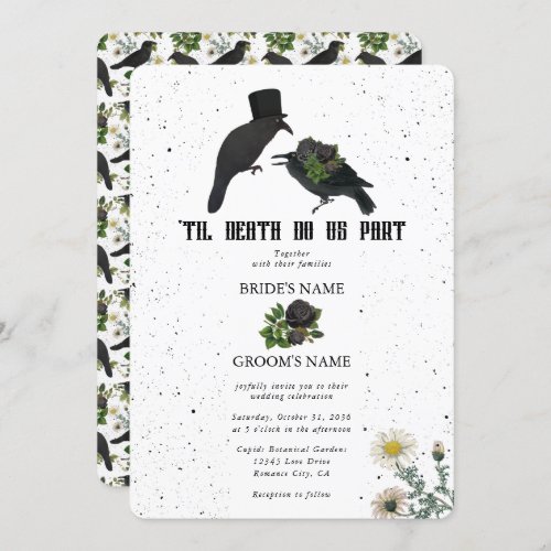 Gothic Halloween Black Roses Crows Wedding Invitation