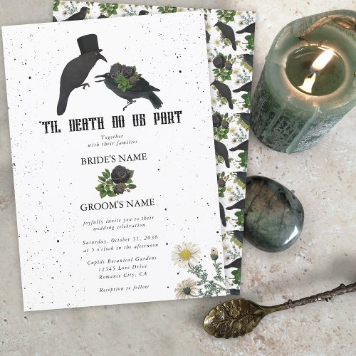 Gothic Halloween Black Roses Crows Wedding Invitation