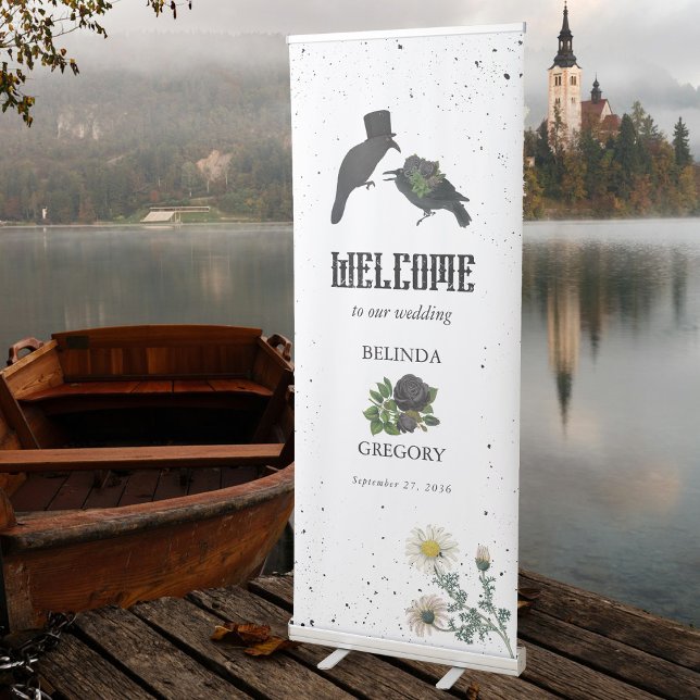 Gothic Halloween Black Roses Crows Wedding Retractable Banner (Gothic Halloween Black Roses Crows Wedding Retractable Banner)