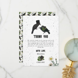 Gothic Halloween Black Roses Crows Wedding Thank You Card