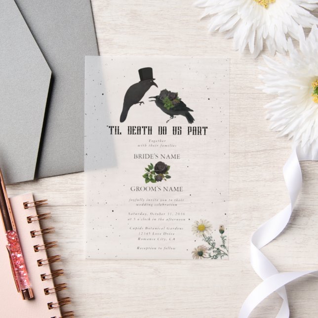 Gothic Halloween Black Roses Crows Wedding Vellum Invitations (Wedding)