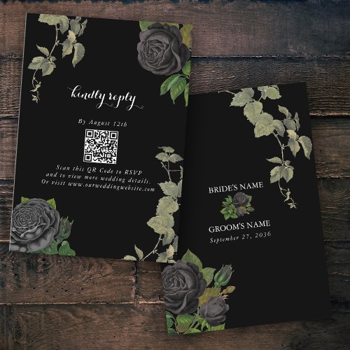 Gothic Halloween Black Roses Wedding Enclosure Card
