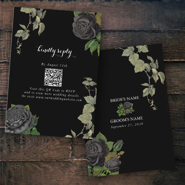 Gothic Halloween Black Roses Wedding Enclosure Card | Zazzle