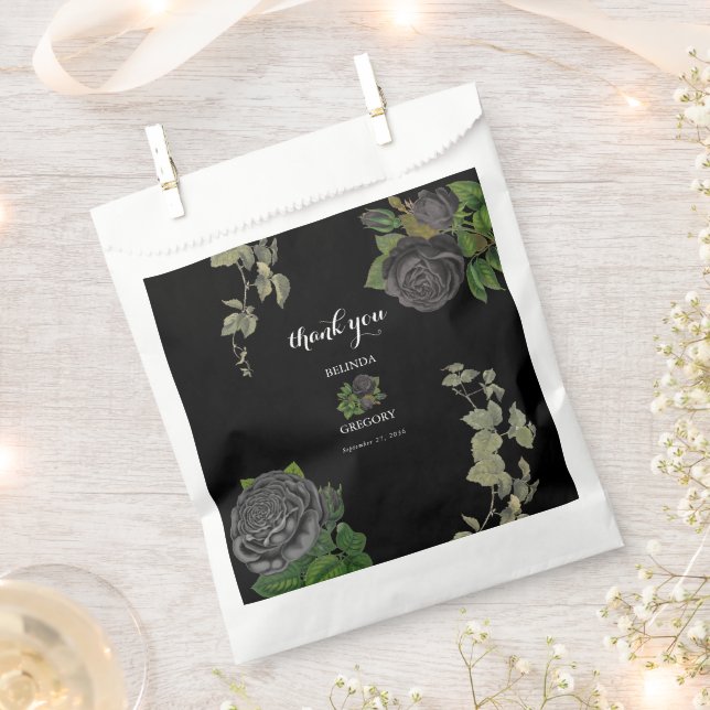 Gothic Halloween Black Roses Wedding Favor Bag (Clipped)