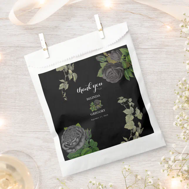 Gothic Halloween Black Roses Wedding Favor Bag | Zazzle