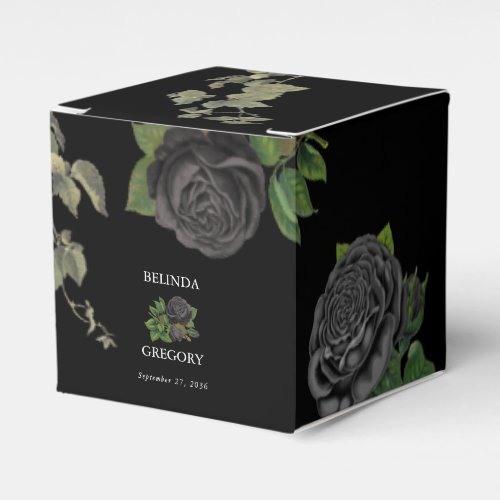 Gothic Halloween Black Roses Wedding Favor Boxes