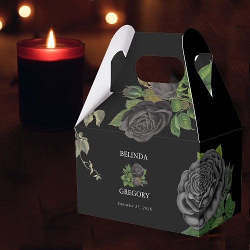 Gothic Halloween Black Roses Wedding Favor Boxes