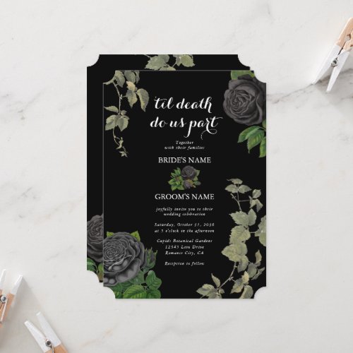 Gothic Halloween Black Roses Wedding Invitation