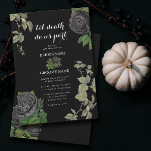 Gothic Halloween Black Roses Wedding Invitation