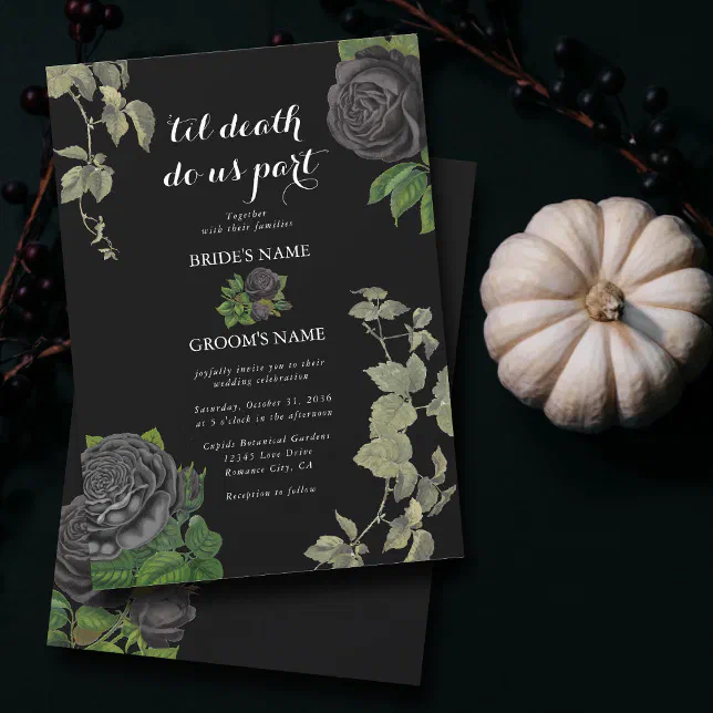 Gothic Halloween Black Roses Wedding Invitation | Zazzle