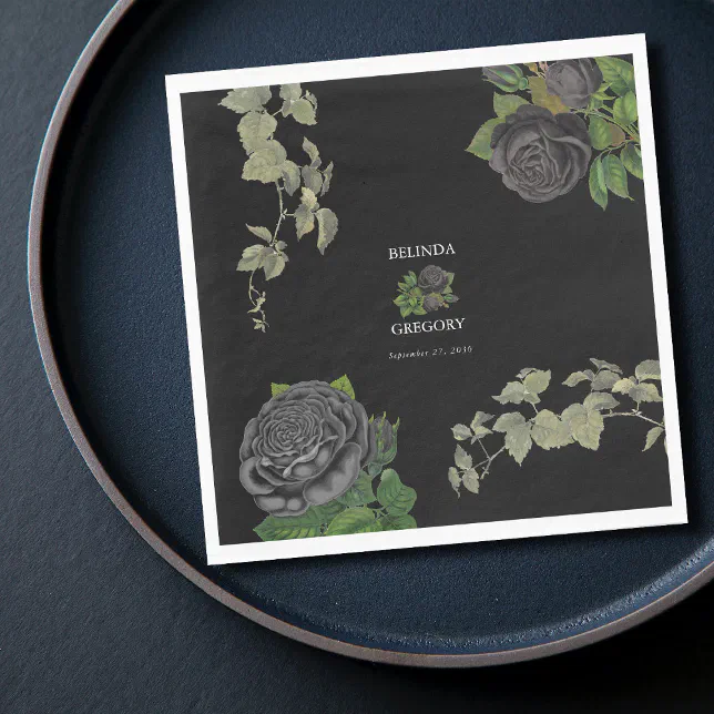 Gothic Halloween Black Roses Wedding Napkins | Zazzle