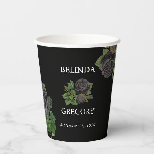 Gothic Halloween Black Roses Wedding Paper Cups