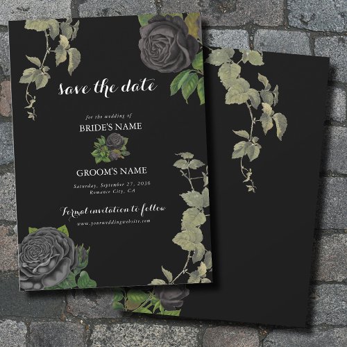 Gothic Halloween Black Roses Wedding Save The Date