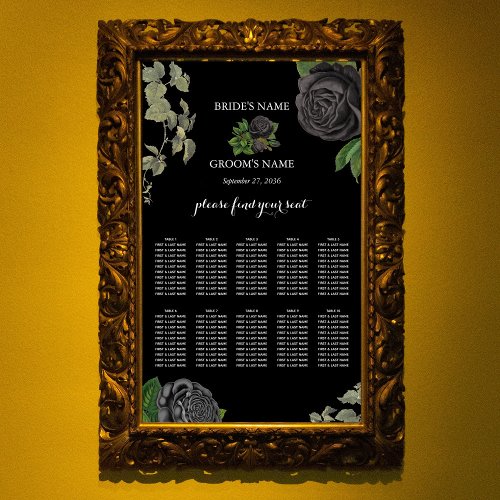 Gothic Halloween Black Roses Wedding Seating Chart
