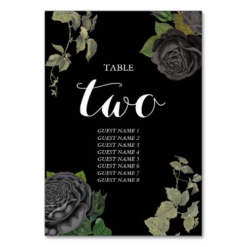 Gothic Halloween Black Roses Wedding Table Number