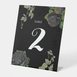Gothic Halloween Black Roses Wedding Table Number Pedestal Sign