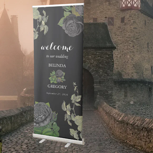 Gothic Halloween Black Roses Wedding Welcome Sign | Zazzle