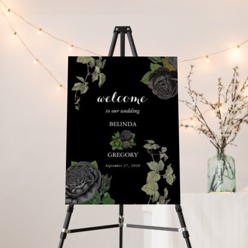 Gothic Halloween Black Roses Wedding Welcome Sign