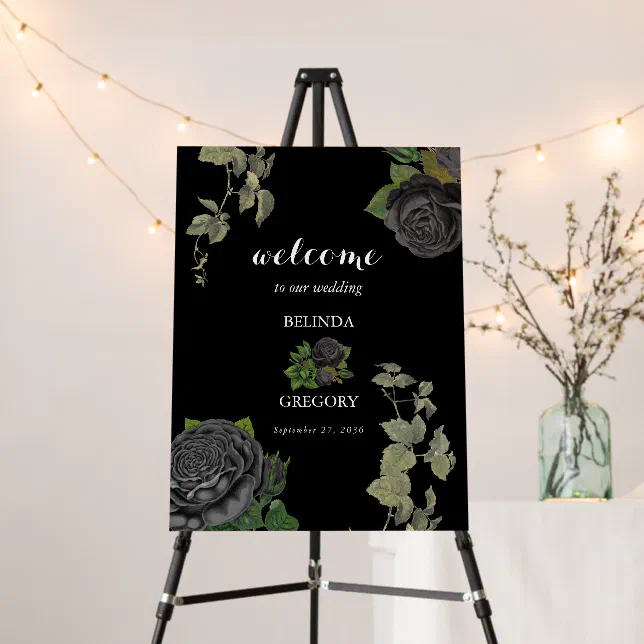 Gothic Halloween Black Roses Wedding Welcome Sign | Zazzle
