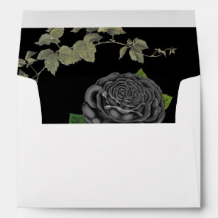 Gothic Halloween Black Roses Wedding White Envelope